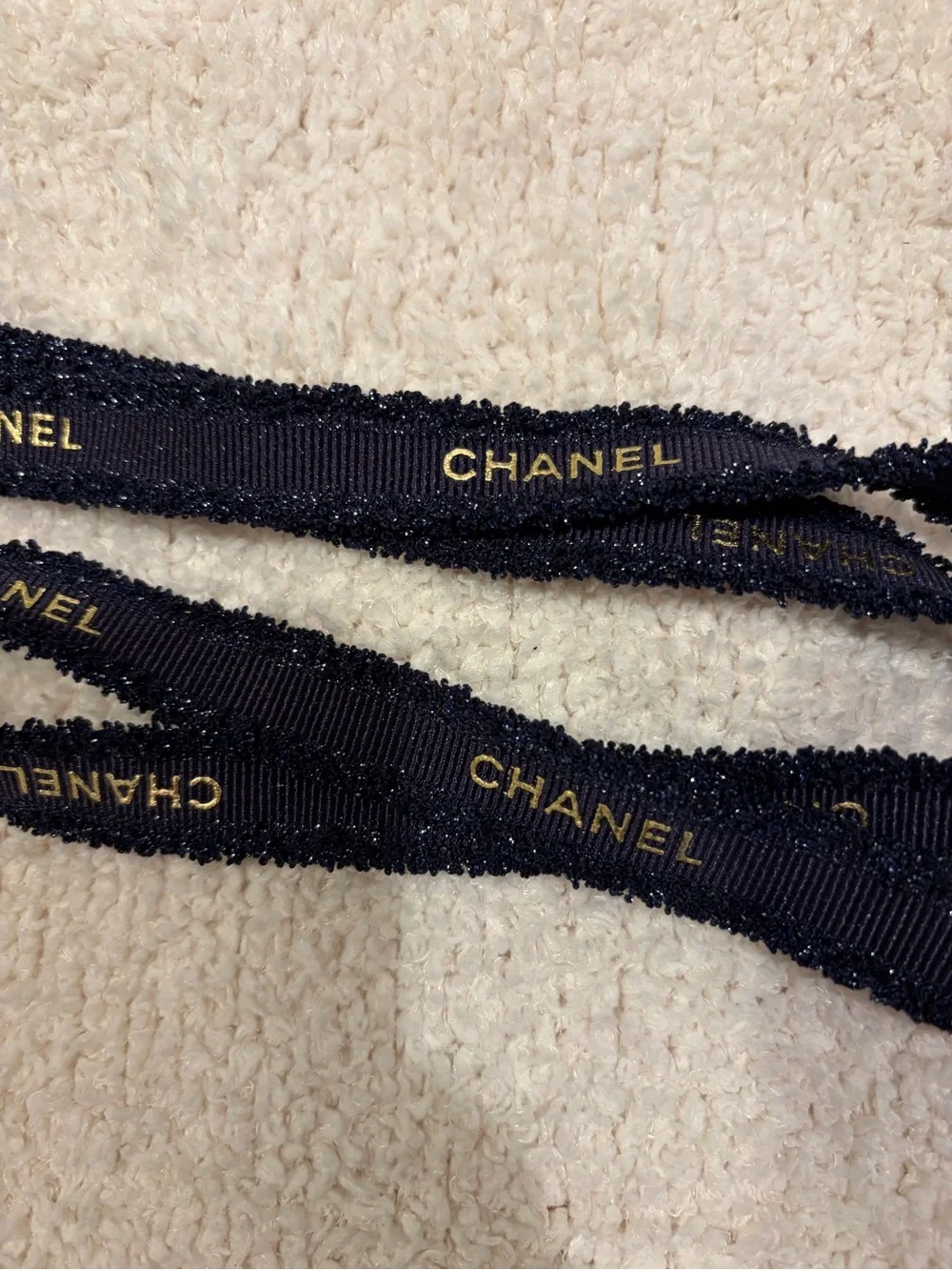 CHANEL Navy x Gold Logo Ribbon Accessory